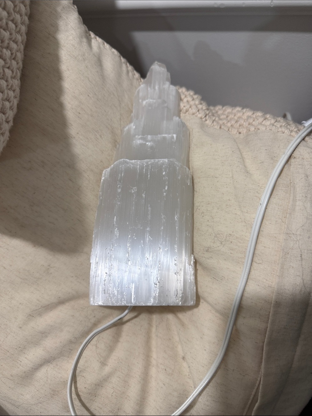 Selenite Tower Lamp - White Crystal Night Light